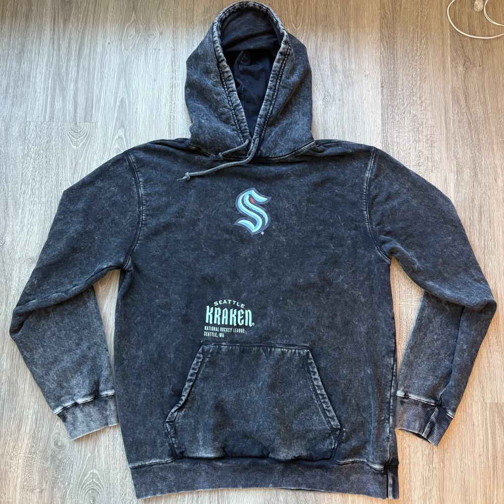 New Era Seattle Kraken NHL Hoodie Mens L Acid Wash Black Pullover